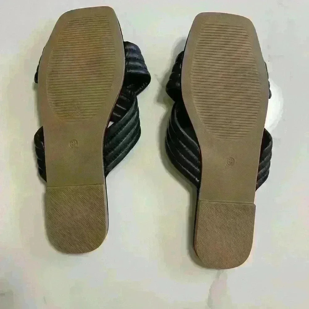 NICOLE MILLER Womens CROSS STRAP SANDAL SLIDE FLAT Black Size 8.5 - Picture 5 of 6